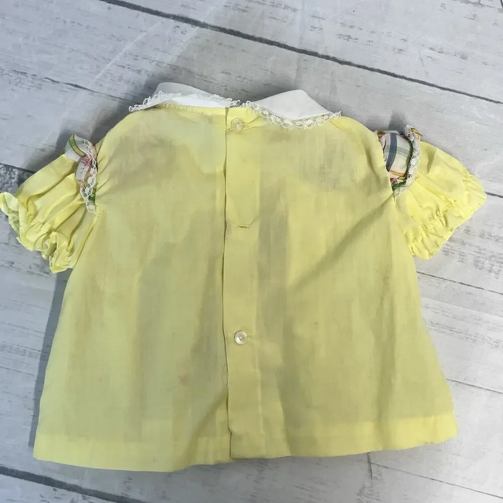 Vintage Set of 2 Cradle Togs Dress sz 9-12 Months Yellow Duck Purple Embroidery